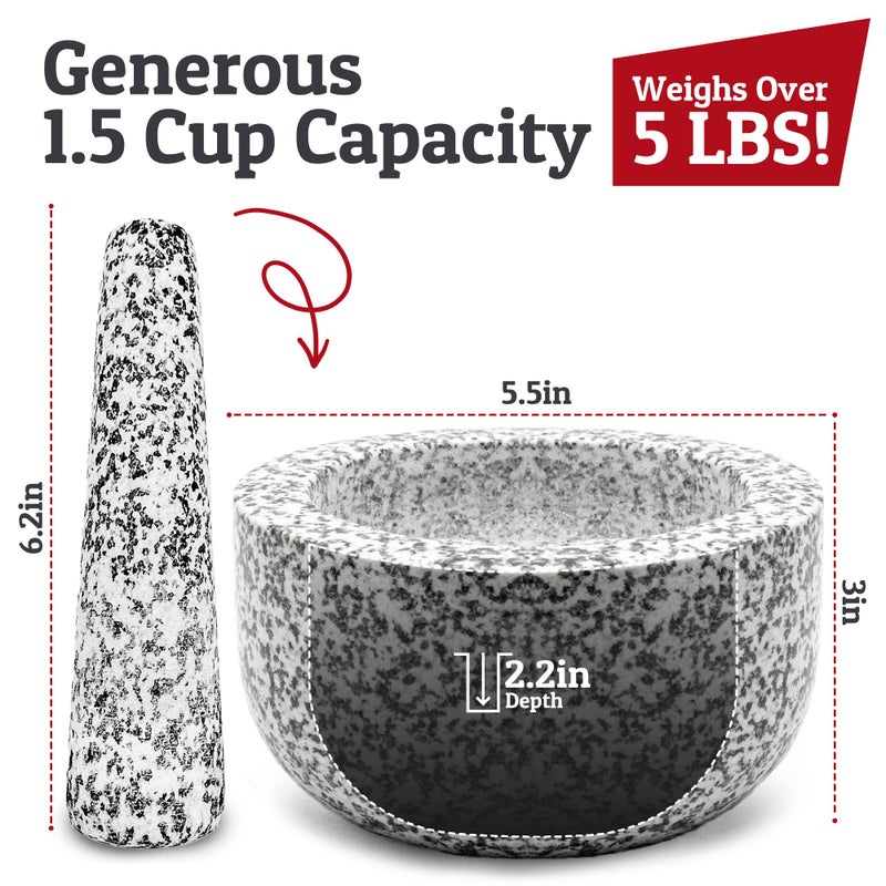 Priority Chef PriorityChef Heavy Duty Natural Granite Mortar and Pestle Set, 1.5 Cup, Carved from Natural Granite, Make Fresh Guacamole, Salsa, Pesto, Stone Grinder Bowl, Herb Crusher, Spice Grinder, White - Image 3
