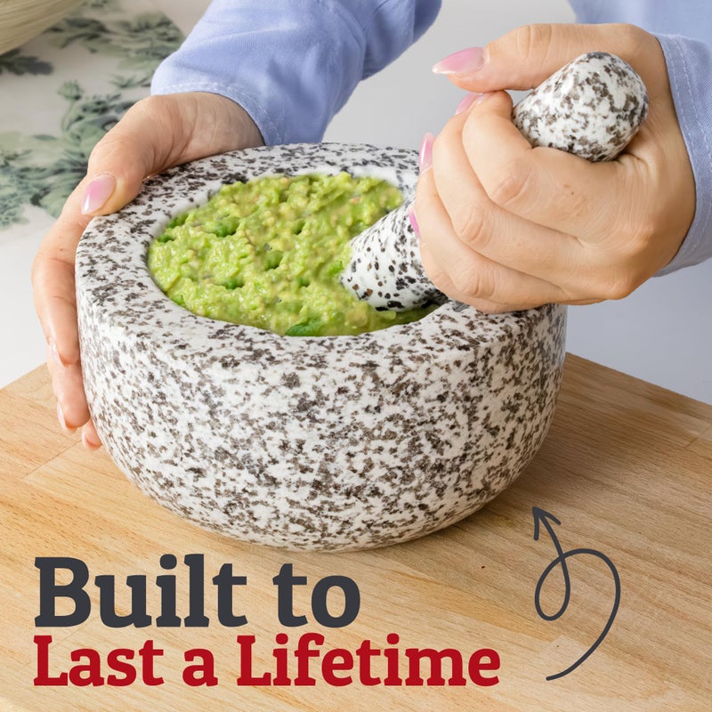 Priority Chef PriorityChef Heavy Duty Natural Granite Mortar and Pestle Set, 1.5 Cup, Carved from Natural Granite, Make Fresh Guacamole, Salsa, Pesto, Stone Grinder Bowl, Herb Crusher, Spice Grinder, White - Image 2
