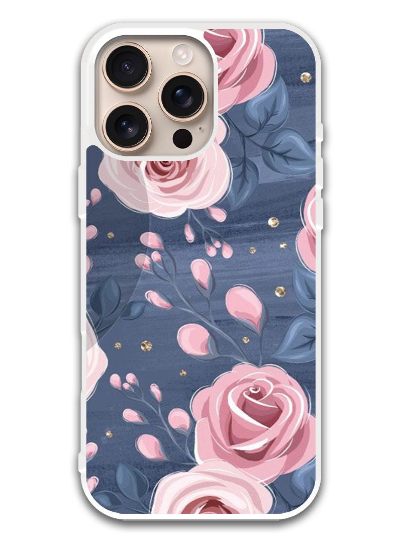 Theodor Protective Case Cover For APPLE IPHONE 16 Pro Max Roses & Leaves Pattern (White Bumper) - Image 1