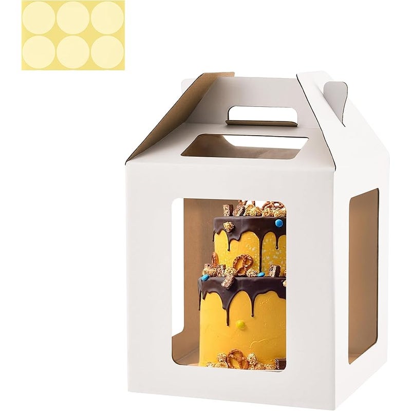 Tall Cake Boxes 6 Windows with handle,12x12x12 Tall Cake Carrier, Tiered Cake Box, Square cake box,largeTake Out Transport Containers Ideal for 10 & 12 Tiered Cakes (1Pack-White) - Image 1