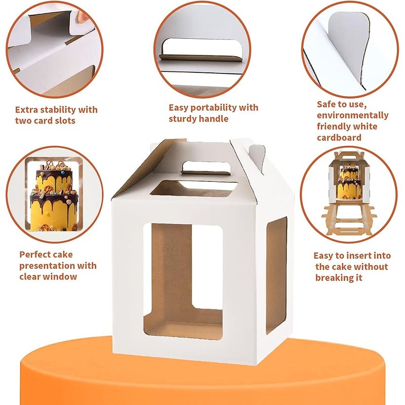 Tall Cake Boxes 6 Windows with handle,12x12x12 Tall Cake Carrier, Tiered Cake Box, Square cake box,largeTake Out Transport Containers Ideal for 10 & 12 Tiered Cakes (1Pack-White) - Image 3