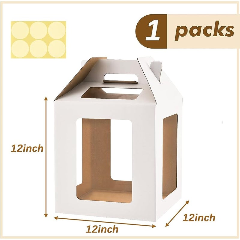 Tall Cake Boxes 6 Windows with handle,12x12x12 Tall Cake Carrier, Tiered Cake Box, Square cake box,largeTake Out Transport Containers Ideal for 10 & 12 Tiered Cakes (1Pack-White) - Image 2