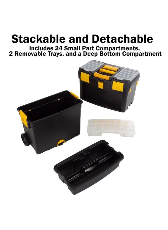 Stalwart Rolling Tool Box with Wheels, Foldable Comfort Handle, and Removable Top – Toolbox Organizers and Storage - Image 4