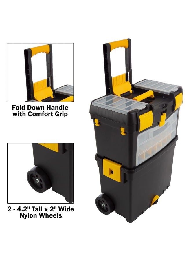 Stalwart Rolling Tool Box with Wheels, Foldable Comfort Handle, and Removable Top – Toolbox Organizers and Storage - Image 5