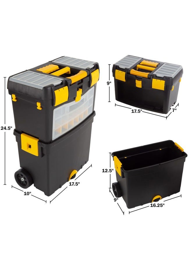 Stalwart Rolling Tool Box with Wheels, Foldable Comfort Handle, and Removable Top – Toolbox Organizers and Storage - Image 3