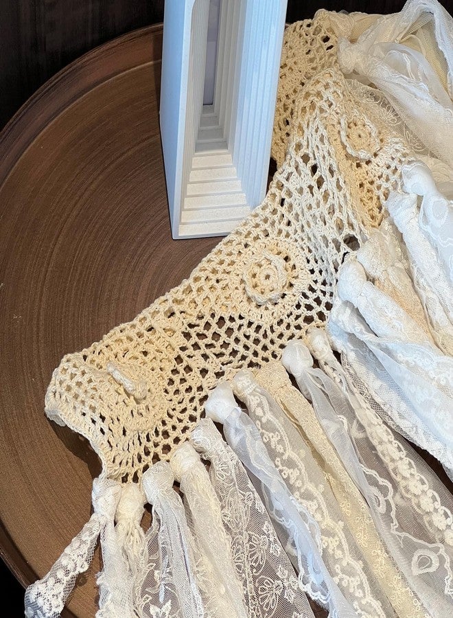 YJ YANJUN ستارة خزانة دانتيل للخزائن المفتوحة، ستارة مدخل قطنية مكرمية بوهيمية، ستارة فاصلة للغرف توفر الخصوصية، مناسبة لغرفة النوم والمطبخ والحمام، خلفية لحفلات الزفاف، ديكور جداري بوهيمي، 40 بوصة عرض × 72 بوصة طول، لون كريمي - Image 2