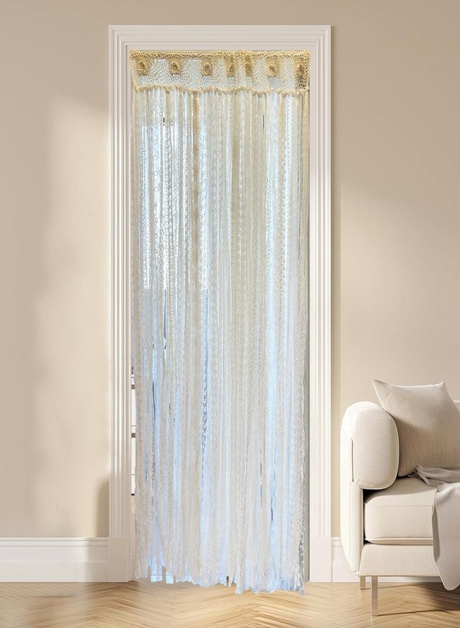 YJ YANJUN ستارة خزانة دانتيل للخزائن المفتوحة، ستارة مدخل قطنية مكرمية بوهيمية، ستارة فاصلة للغرف توفر الخصوصية، مناسبة لغرفة النوم والمطبخ والحمام، خلفية لحفلات الزفاف، ديكور جداري بوهيمي، 40 بوصة عرض × 72 بوصة طول، لون كريمي - Image 1