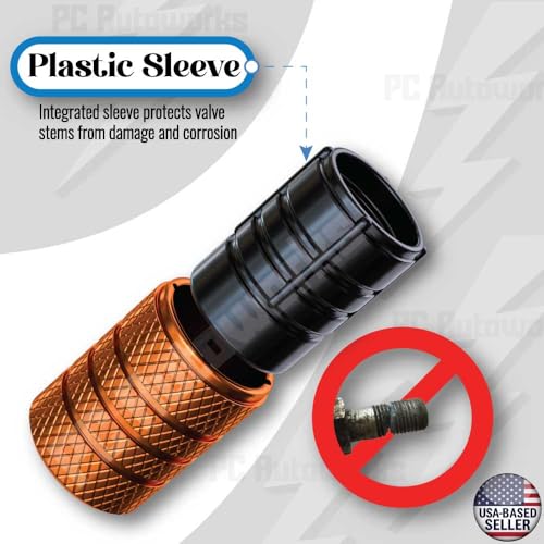 PC Autoworks Aluminum Tire Valve Stem Caps – Anti-Rust, Premium Anodized Aluminum, Corrosion-Resistant, Easy Install, Universal Fit for Car, Truck, Bike, SUV – 1 Pack/Set of 4 (Amber Orange) - Image 2