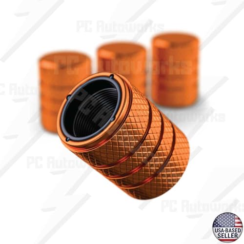 PC Autoworks Aluminum Tire Valve Stem Caps – Anti-Rust, Premium Anodized Aluminum, Corrosion-Resistant, Easy Install, Universal Fit for Car, Truck, Bike, SUV – 1 Pack/Set of 4 (Amber Orange) - Image 3