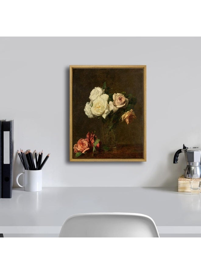 Pyradecor Large Vintage Wall Art Retro Natural Wood Framed Home Decor Roses Paintings Pictures Canvas Prints Mid Century Wall Decor for Living Room Office Farmhouse Decorations - Image 2