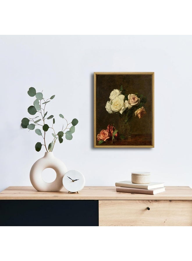 Pyradecor Large Vintage Wall Art Retro Natural Wood Framed Home Decor Roses Paintings Pictures Canvas Prints Mid Century Wall Decor for Living Room Office Farmhouse Decorations - Image 3