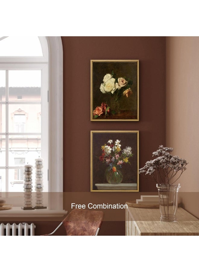 Pyradecor Large Vintage Wall Art Retro Natural Wood Framed Home Decor Roses Paintings Pictures Canvas Prints Mid Century Wall Decor for Living Room Office Farmhouse Decorations - Image 5