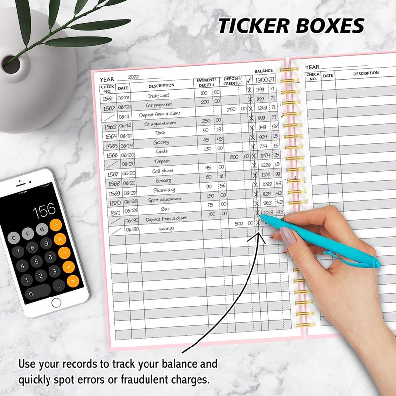 snootion Accounting Ledger Book - A5 Check Register for Small Businesses & Personal Use, Account Book for Tracking Money, Expenses, Deposits & Balance, 5.8" x 8.6" (Pink) - Image 3