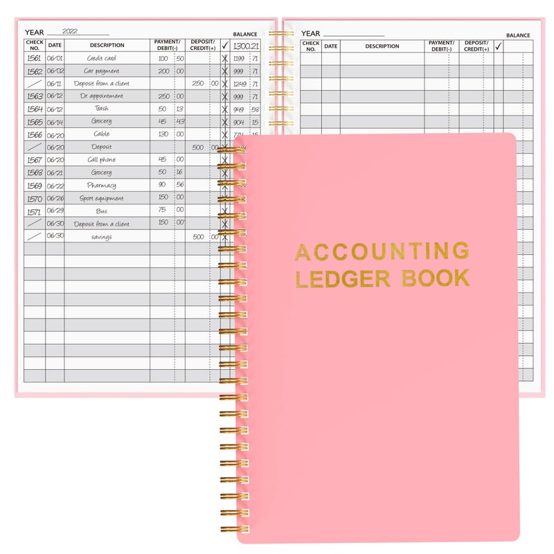 snootion Accounting Ledger Book - A5 Check Register for Small Businesses & Personal Use, Account Book for Tracking Money, Expenses, Deposits & Balance, 5.8" x 8.6" (Pink) - Image 1