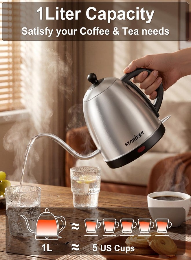 Stariver Electric Kettle Gooseneck Kettle, 1L Water Boiler, BPA-Free, Pour Over Tea Pot Stainless Steel for Coffee & Tea with Fast Heating, Auto-Shut Off and Boil-Dry Protection Tech - Image 5