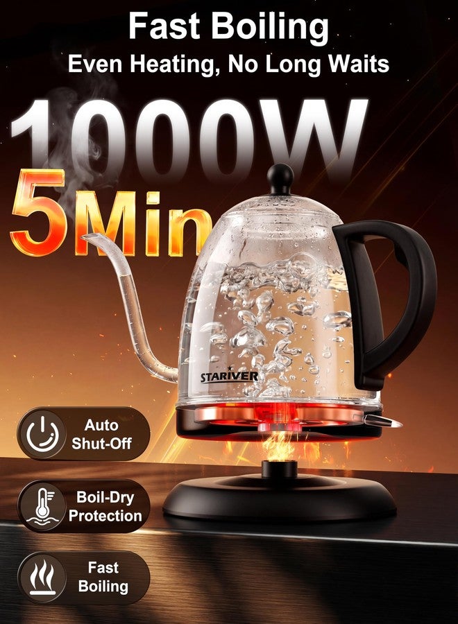 Stariver Electric Kettle Gooseneck Kettle, 1L Water Boiler, BPA-Free, Pour Over Tea Pot Stainless Steel for Coffee & Tea with Fast Heating, Auto-Shut Off and Boil-Dry Protection Tech - Image 4