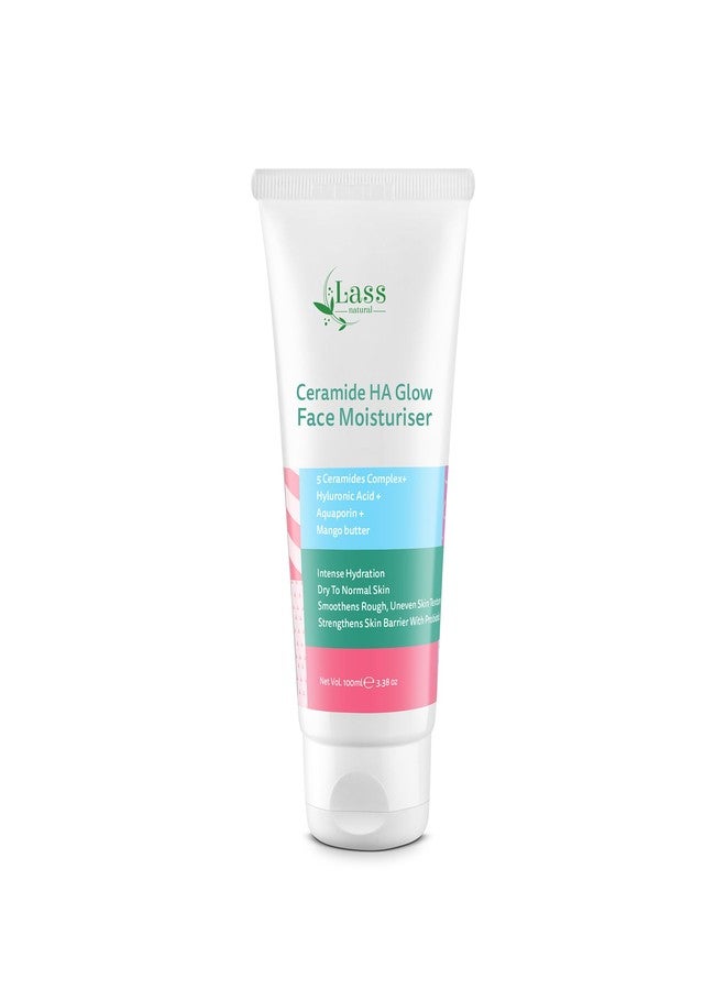 Lass Natural Ceramide HA Moisturizer: 24Hr Hydration Barrier Repair, Glow| Aquaporin| Mango Butter| Rice Water |Dry to Normal| Smoothens Rough| Uneven Skin Texture |Strengthens Skin Barrier With Probiotic | Damaged | Ageing | Men & Women Daily -100ML - Image 1
