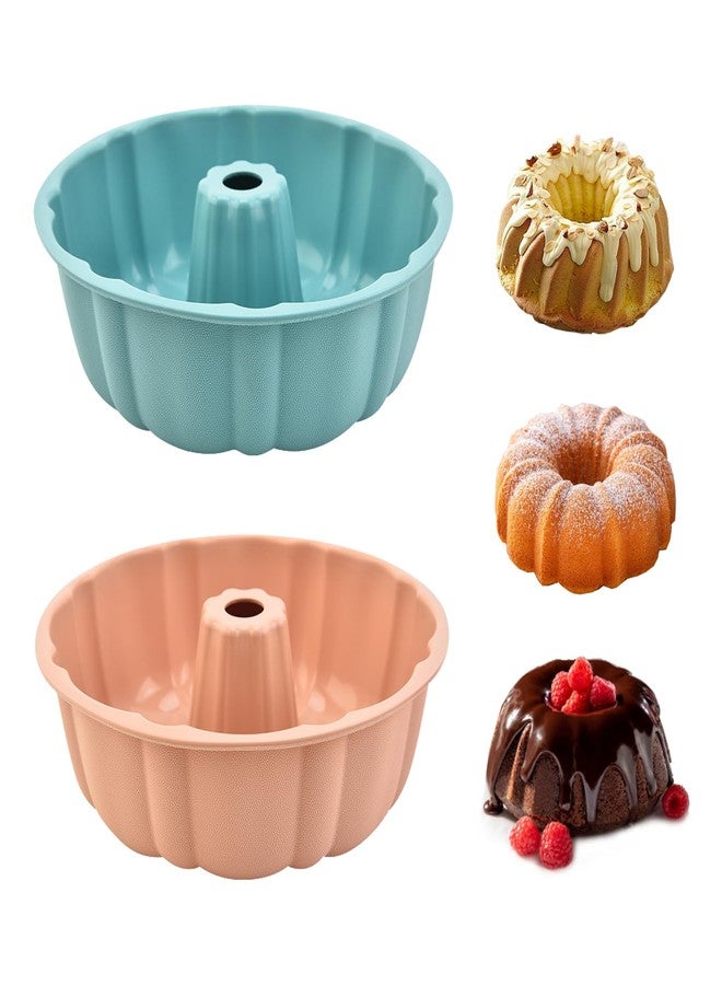 PADELE 2 Pack Silicone Cake Pan Nonstick,10 Inch, Silicone Cake Molds,Pound Cake Pan, Baking Cake Pan for Jello,Gelatin,Cake,Brownie and Bread（Pink+Blue） - Image 1