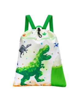 WAWSAM Dinosaur Kids Drawstring Backpack - Waterproof String Backpack Gym Bag for Boys Portable Lightweight Backpack Sport Beach Travel Swim Sackpack with Zipper Pocket Water Bottle Pocket  - Image 1
