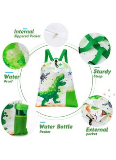 WAWSAM Dinosaur Kids Drawstring Backpack - Waterproof String Backpack Gym Bag for Boys Portable Lightweight Backpack Sport Beach Travel Swim Sackpack with Zipper Pocket Water Bottle Pocket  - Image 2