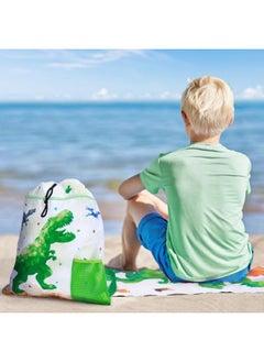 WAWSAM Dinosaur Kids Drawstring Backpack - Waterproof String Backpack Gym Bag for Boys Portable Lightweight Backpack Sport Beach Travel Swim Sackpack with Zipper Pocket Water Bottle Pocket  - Image 5