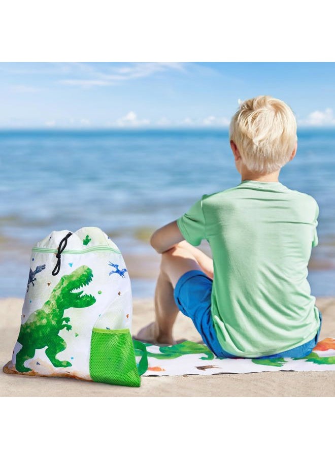 WAWSAM Dinosaur Kids Drawstring Backpack - Waterproof String Backpack Gym Bag for Boys Portable Lightweight Backpack Sport Beach Travel Swim Sackpack with Zipper Pocket Water Bottle Pocket  - Image 5