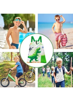WAWSAM Dinosaur Kids Drawstring Backpack - Waterproof String Backpack Gym Bag for Boys Portable Lightweight Backpack Sport Beach Travel Swim Sackpack with Zipper Pocket Water Bottle Pocket  - Image 4