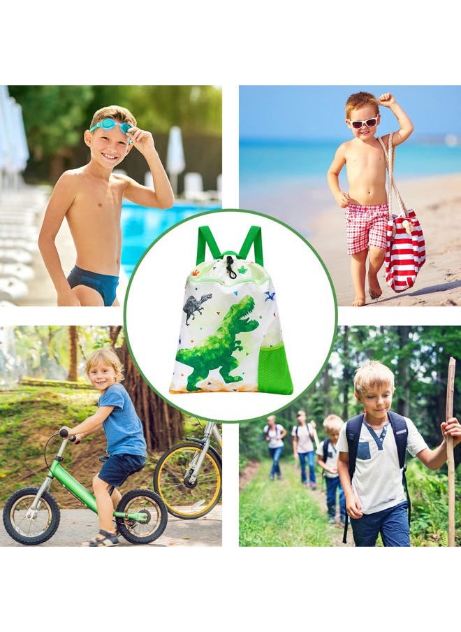WAWSAM Dinosaur Kids Drawstring Backpack - Waterproof String Backpack Gym Bag for Boys Portable Lightweight Backpack Sport Beach Travel Swim Sackpack with Zipper Pocket Water Bottle Pocket  - Image 4