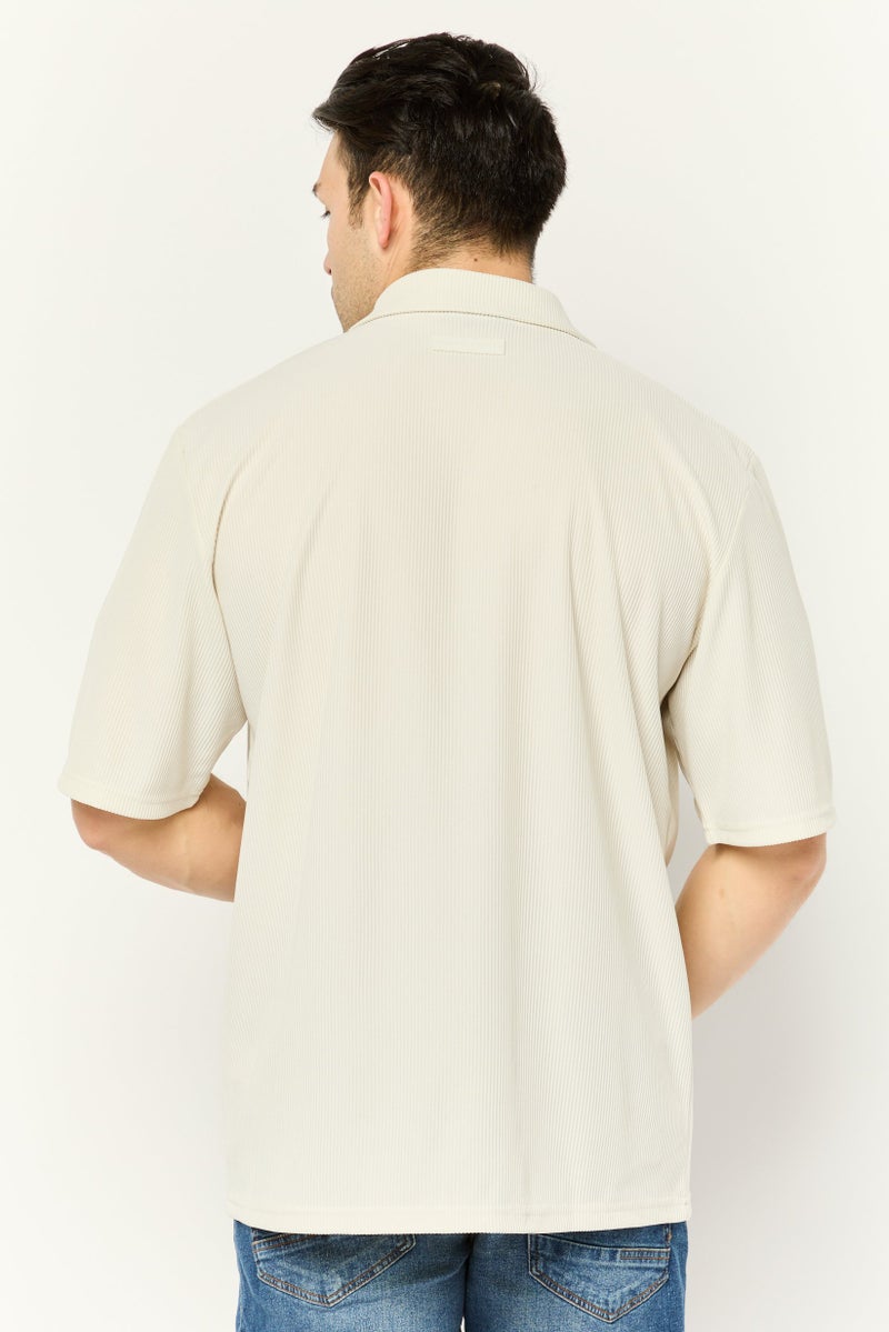 Core Elements Men Regular Fit Stripe Short Sleeve Casual Shirt, Cream - Image 4