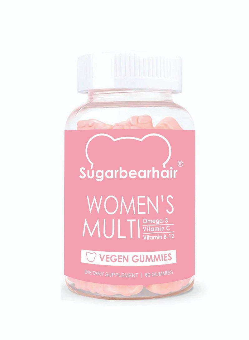 AS SEEN ON TV Sugar Bear Women's Multi Vitamin Gummies - 60 Count | Vegan, Hair, Skin & Nails Support, Biotin, Vitamin C, D, B12 Supplement