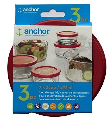 Anchor Hocking Replacement Lid 2 Cup / 472 ml, Set of 3 lids, red Round - Image 2