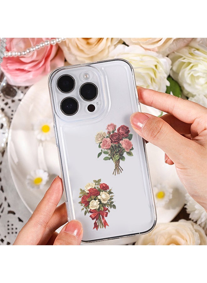 Lemon 50Pcs Vintage Red Rose Stickers, Waterproof Aesthetic Stickers for Notebooks, Scrapbooking, Laptop, Water Bottle, Suitcase, Bicycle, PET Transparent Flower Decals  - Image 3