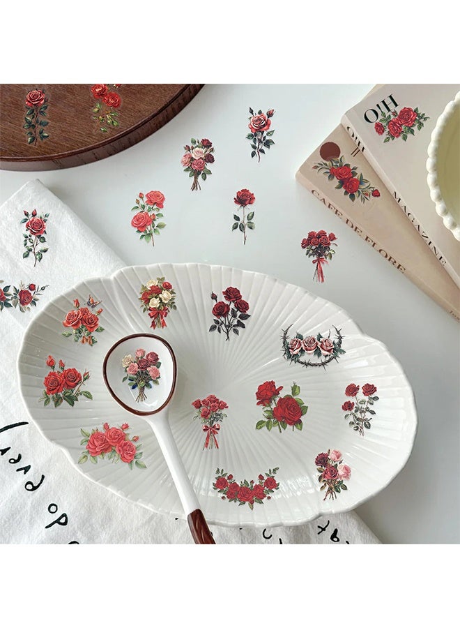 Lemon 50Pcs Vintage Red Rose Stickers, Waterproof Aesthetic Stickers for Notebooks, Scrapbooking, Laptop, Water Bottle, Suitcase, Bicycle, PET Transparent Flower Decals  - Image 4