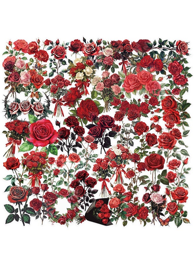 Lemon 50Pcs Vintage Red Rose Stickers, Waterproof Aesthetic Stickers for Notebooks, Scrapbooking, Laptop, Water Bottle, Suitcase, Bicycle, PET Transparent Flower Decals  - Image 5