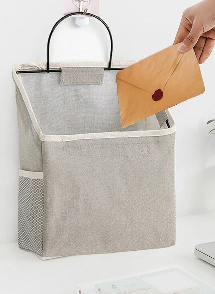 حقيبة تخزين معلقة على الحائط، تخزين معلق للخزانة للأغراض، تخزين في الحمام وسكن الطلاب مع خطاف، صناديق تنظيم من الكتان والقطن لغرف النوم، المطبخ، وغرفة المعيشة (رمادي) - Image 2