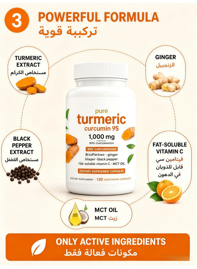 Micro Ingredients 1000mg Turmeric Extract + Fat-Soluble Vitamin C + Black Pepper Extract｜Vegetarian Capsules｜Filler-Free｜High Absorption & Easy to Swallow｜120 Capsules - Image 4