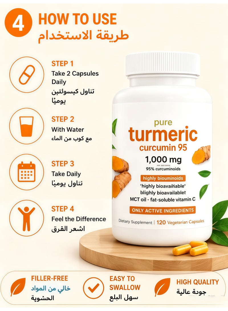Micro Ingredients 1000mg Turmeric Extract + Fat-Soluble Vitamin C + Black Pepper Extract｜Vegetarian Capsules｜Filler-Free｜High Absorption & Easy to Swallow｜120 Capsules - Image 5