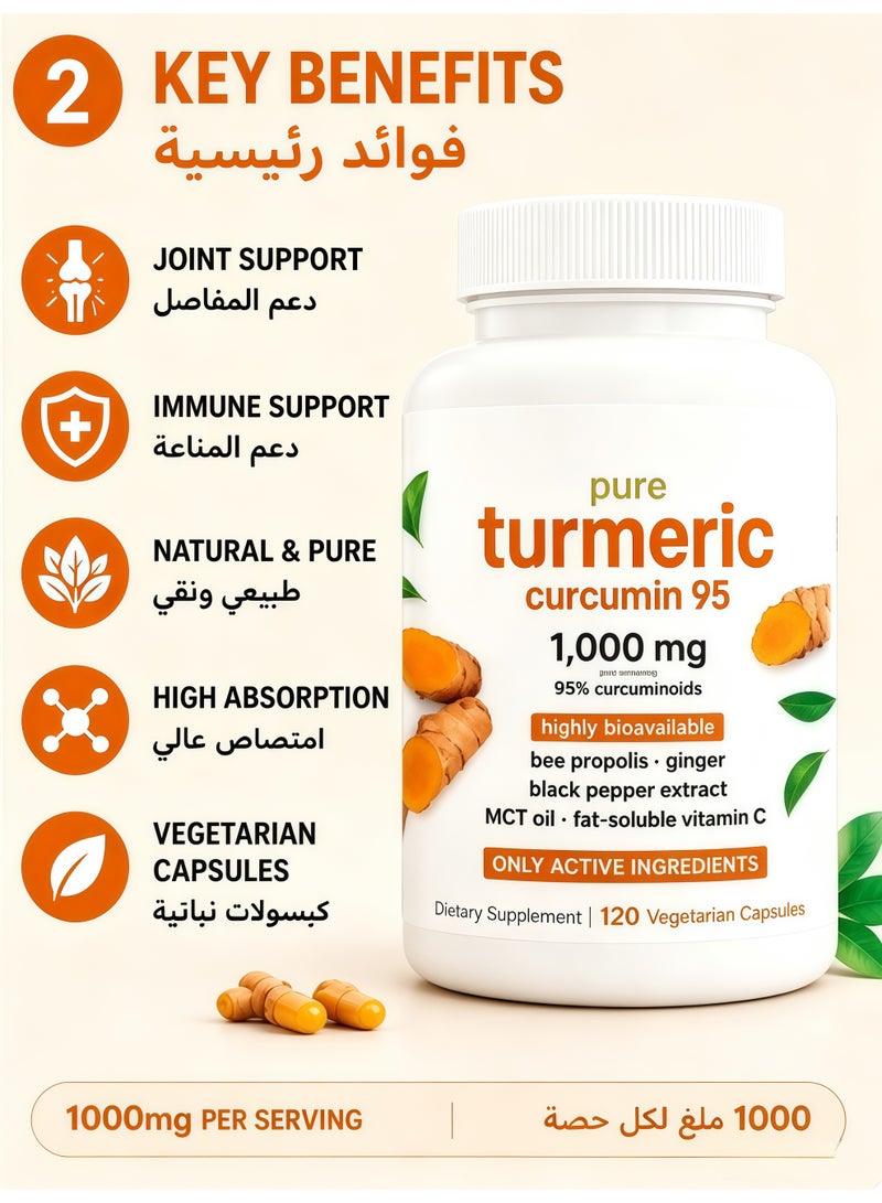 Micro Ingredients 1000mg Turmeric Extract + Fat-Soluble Vitamin C + Black Pepper Extract｜Vegetarian Capsules｜Filler-Free｜High Absorption & Easy to Swallow｜120 Capsules - Image 3
