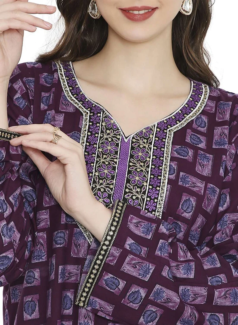 HANA & SARA CASUAL DAILY WEAR CLOTHING OUTFIT PRINTED JALABIYA WITH UNIQUE THREAD EMBROIDERY