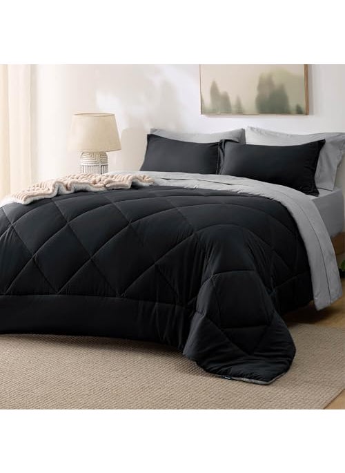 Bedsure Bedsure Full Size Comforter Set  7 Pieces Reversible Black Bedding Full Size Bed Set for All Seasons Bed in a Bag with Down Alternative Comforter Sheets Pillowcases  Shams 