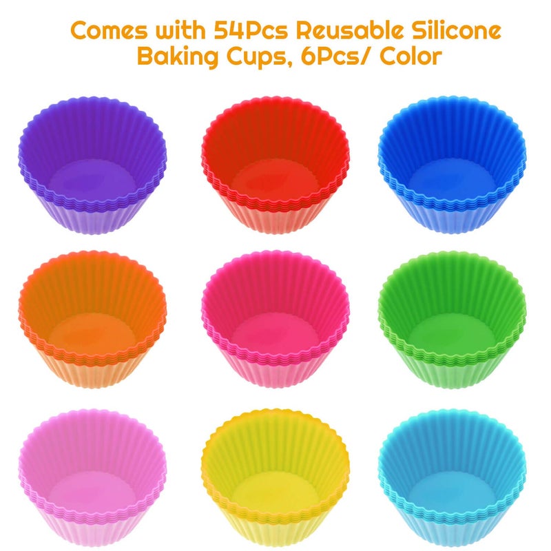 selizo 54 Pack Silicone Muffin Cups, Selizo Silicone Cupcake Baking Cups Reusable Muffin Liners Cupcake Wrapper Cups Holders for Muffins, Cupcakes, and Candies - Image 2