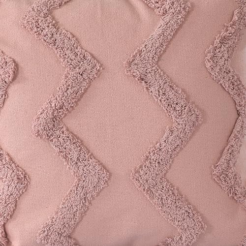 SASHAA WORLD Salmon Pink Chevron Tufted Cushion Cover with Tassels | Embrace Elegance and Comfort in Your Home D cor |Cushion Cover for Living Room/Bed/Sofa/Chair | 45X45 Cm Pack of 2 - Image 5