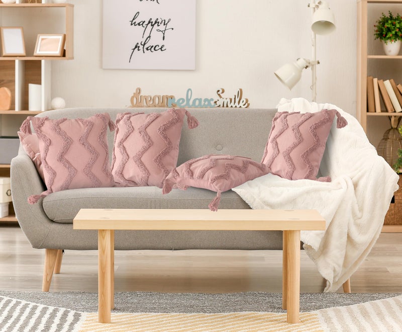SASHAA WORLD Salmon Pink Chevron Tufted Cushion Cover with Tassels | Embrace Elegance and Comfort in Your Home D cor |Cushion Cover for Living Room/Bed/Sofa/Chair | 45X45 Cm Pack of 2 - Image 2