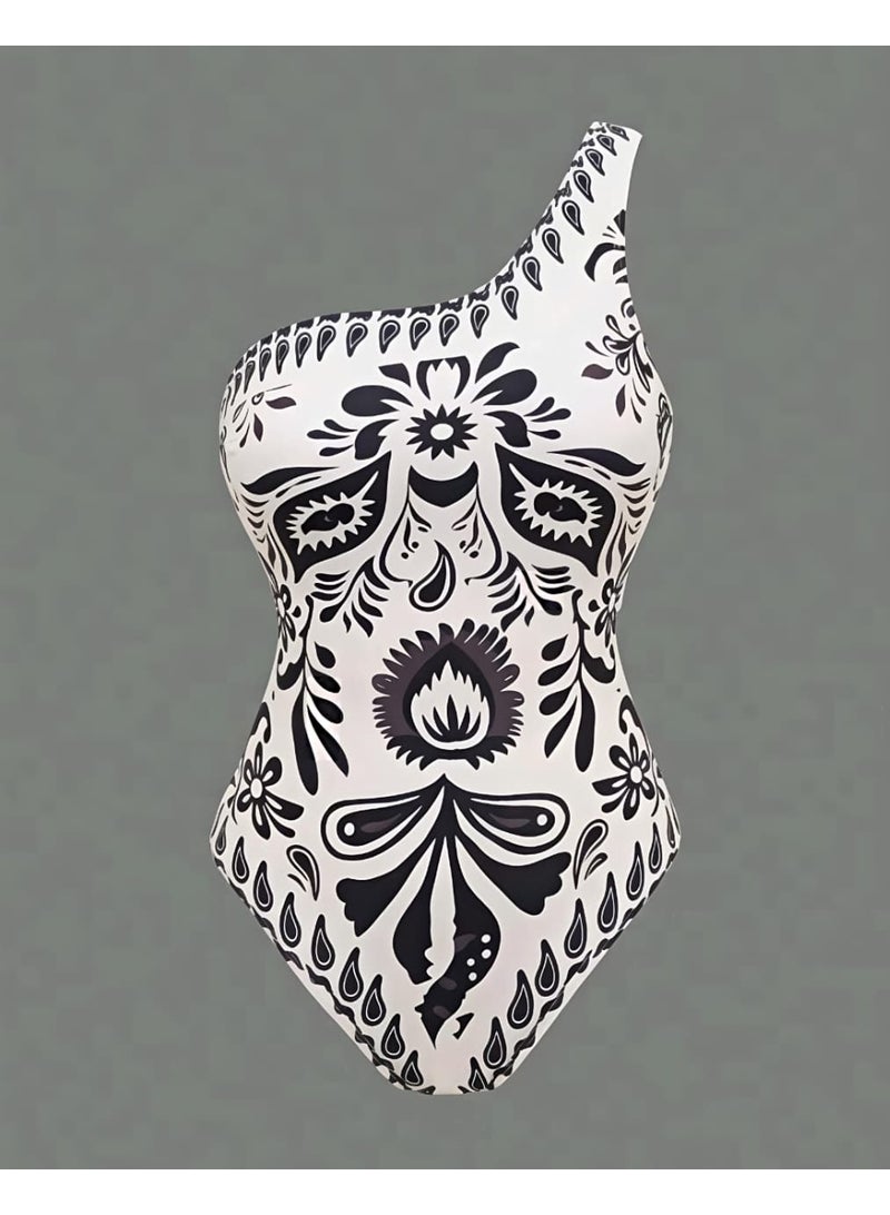 Shein Women's Retro Elegant Fashion White Black Paisley Print Halter Neck Two Pieces Set SWIMSUIT FROM SHEIN - Image 3