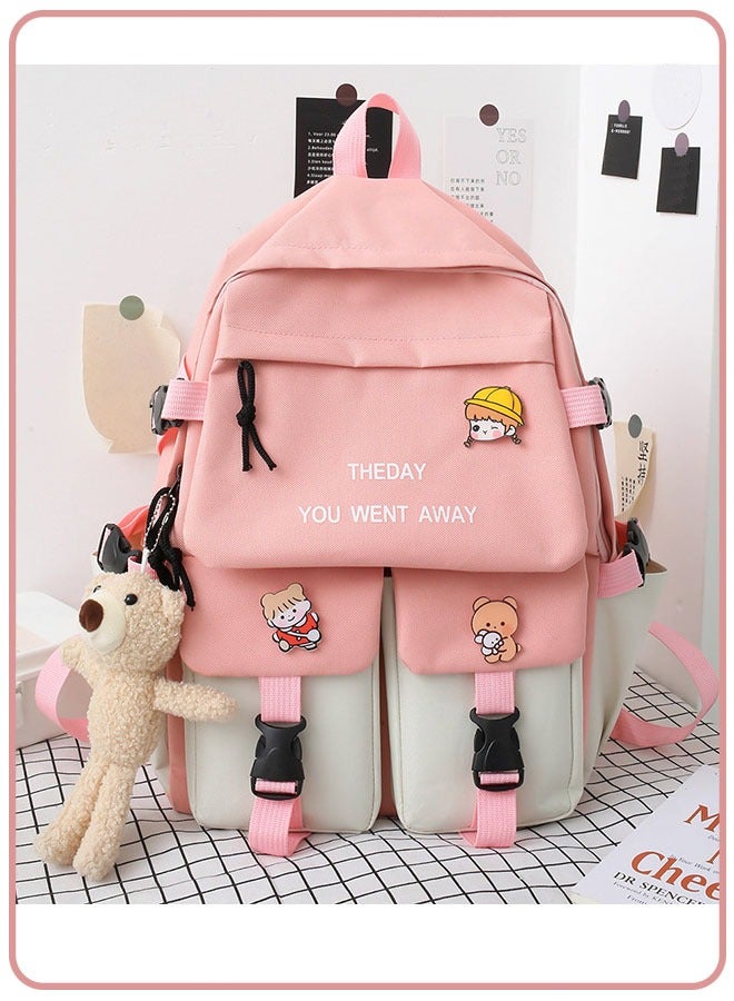Backpack Set 5 Pcs Aesthetic School Bags Backpack Set With Pendant Lunch Bag Pencil Case Handbag Coin Purse Backpack Set College Style Suitable for Teenage  - Image 2