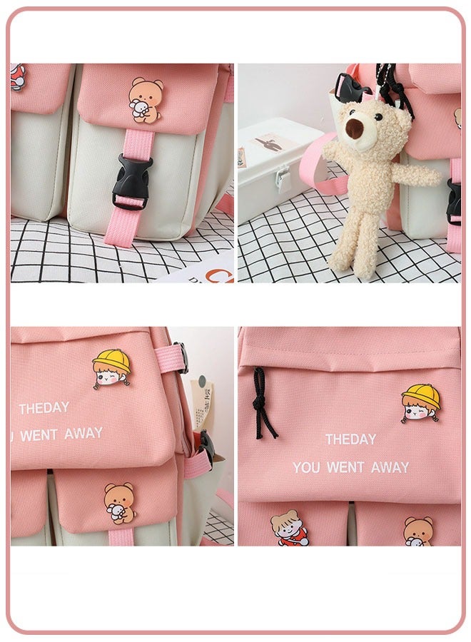 Backpack Set 5 Pcs Aesthetic School Bags Backpack Set With Pendant Lunch Bag Pencil Case Handbag Coin Purse Backpack Set College Style Suitable for Teenage  - Image 5