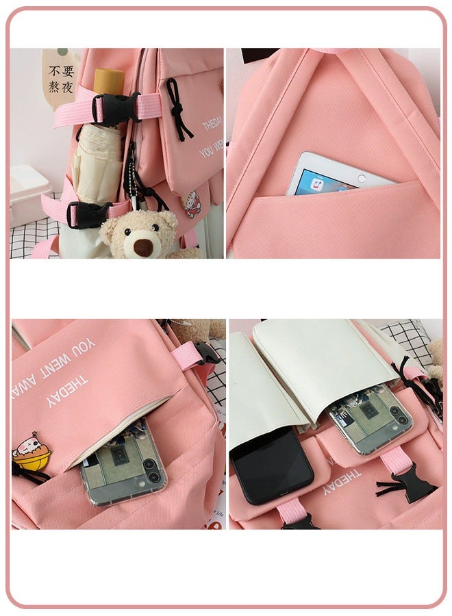 Backpack Set 5 Pcs Aesthetic School Bags Backpack Set With Pendant Lunch Bag Pencil Case Handbag Coin Purse Backpack Set College Style Suitable for Teenage  - Image 4