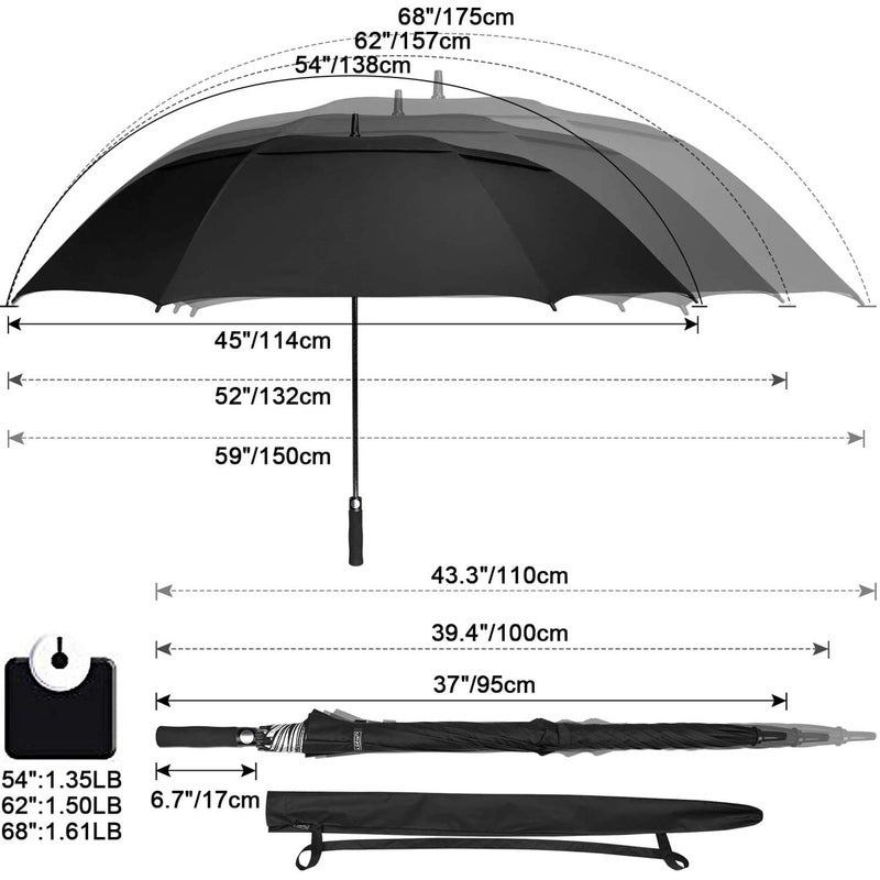 G4Free 62 inch Extra Large Windproof Golf Umbrella Automatic Open Umbrella Double Canopy Vented Anti UV Sun Protection Oversize Stick Umbrellas?Black? - Image 2