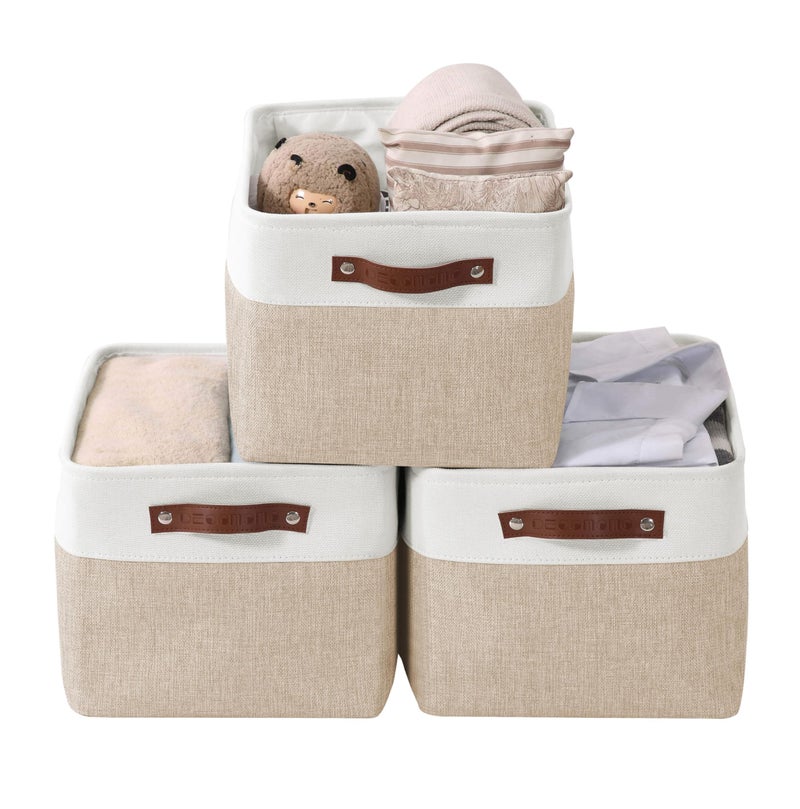 DECOMOMO Storage Baskets for Shelves  Fabric Storage Bins Linen Closet Organizers and Storage Beige  White Large  3 Pack