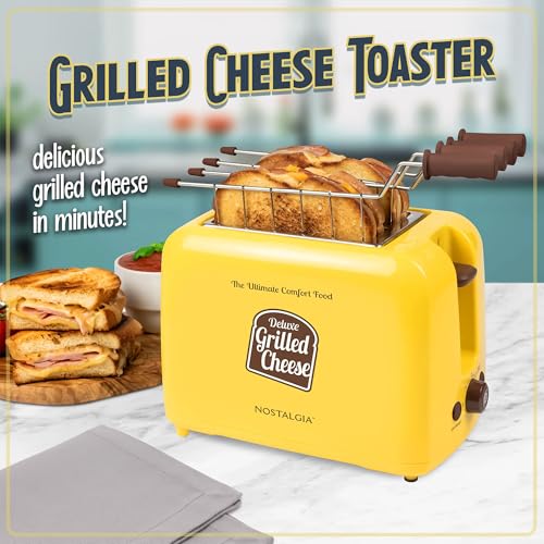 Nostalgia Deluxe Grilled Cheese Sandwich Toaster with Easy-Clean Toasting Baskets - Adjustable Toasting Dial and Extra Wide Slots - Yellow - Image 5